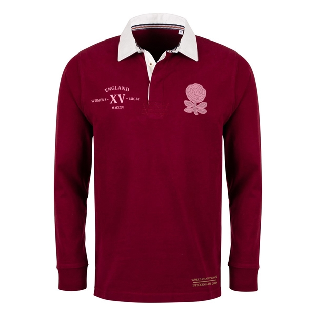 Womens World Cup Champions England Adults Classic Heavyweight Rugby Shirt Burgundy - Front