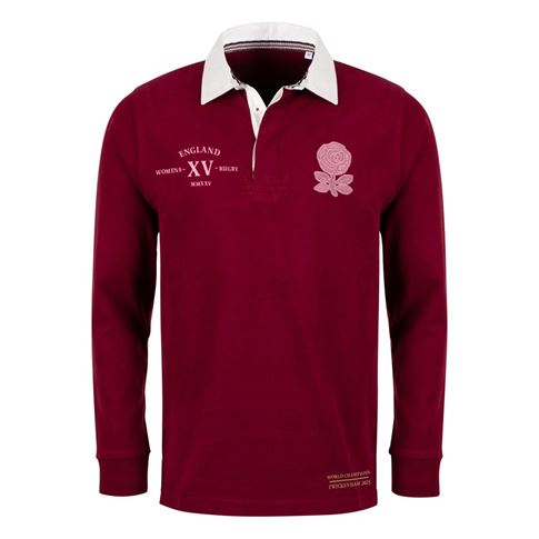Womens World Cup Champions England Adults Classic Heavyweight Rugby Shirt Burgundy - Front Womens World Cup Champions England Adults Classic Heavyweight Rugby Shirt Burgundy - Front