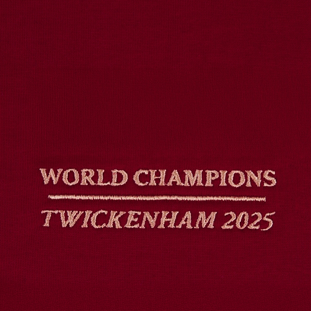 Womens World Cup Champions England Adults Classic Heavyweight Rugby Shirt Burgundy - Hem Embroidery