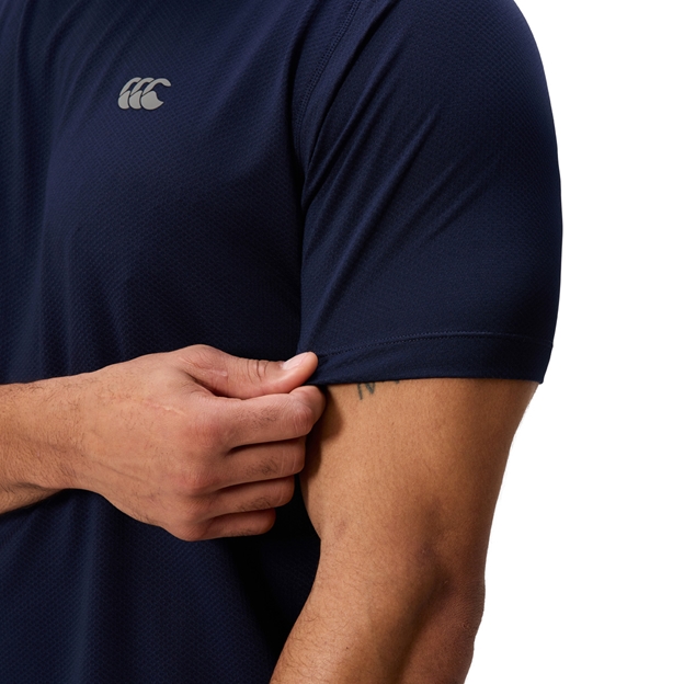 Canterbury Mens Tempo Training T-Shirt Navy - Model Sleeve Close-up