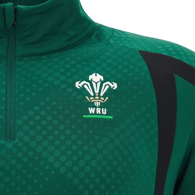 Wales Mens Training Quarter Zip Top 26/27 Green - WRU Logo Close-up