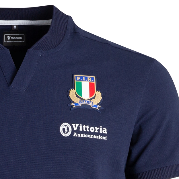 Italy Mens Athleisure Cotton Polo 26/27 Navy - FIR Crest Close-up