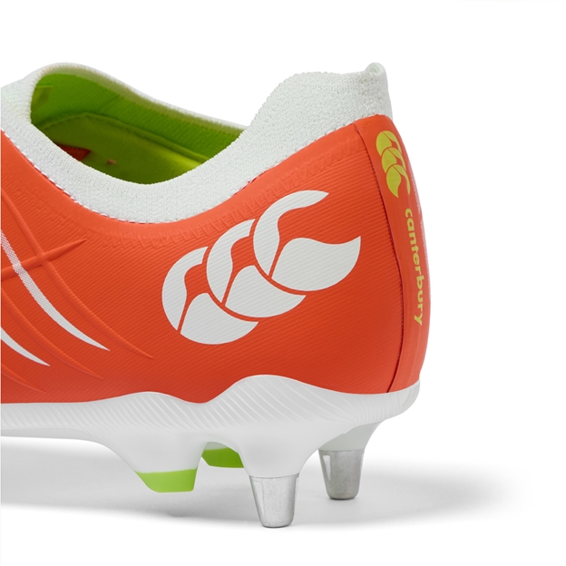 Canterbury Adults Phoenix 2.0 Pro Soft Ground Rugby Boots Orange - Heel Close-up