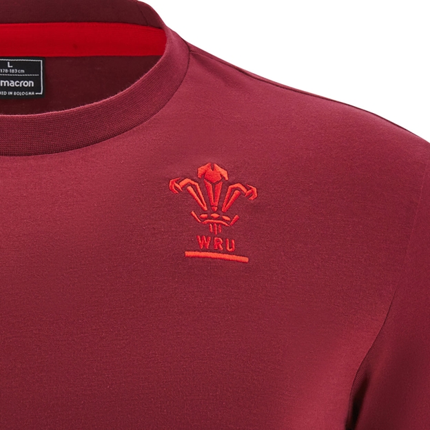 Wales Mens Travel Cotton T-Shirt 25/26 Dark Red - WRU Logo