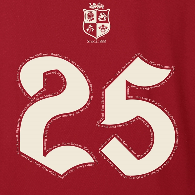 British and Irish Lions Adults Winners Long Sleeve Classic Rugby Shirt Red - Squad Back Print
