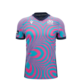 Scotland Kids Training Rugby Shirt 26/27 Neon Pink and Blue - Front View