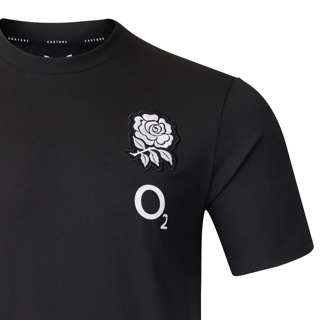 England Mens Off Pitch T-Shirt 26/27 Castore Black - RFU Rose Close-up