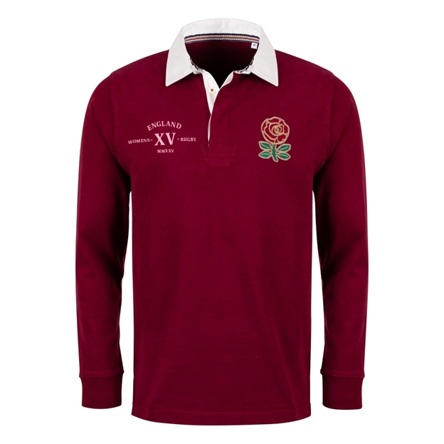 England Adults Classic XV Heavyweight Rugby Shirt Long Sleeve Burgundy - Front