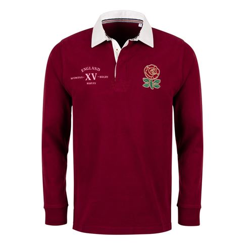 England Adults Classic XV Heavyweight Rugby Shirt Long Sleeve Burgundy - Front England Adults Classic XV Heavyweight Rugby Shirt Long Sleeve Burgundy - Front