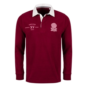 Womens World Cup England Adults Classic Heavyweight Rugby Shirt Burgundy - Front