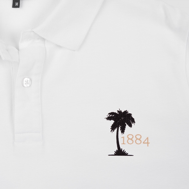 Fiji 1884 Adults Classic Cotton Polo Shirt White - Badge Close-up