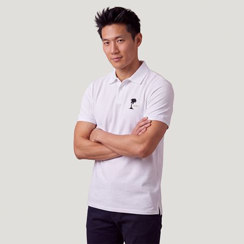 Fiji 1884 Adults Classic Cotton Polo Shirt White - Model Front View