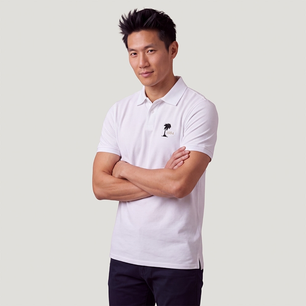 Fiji 1884 Adults Classic Cotton Polo Shirt White - Model Front View