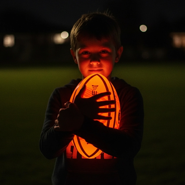 Optimum Glow Rugby Ball - Glowing in arms