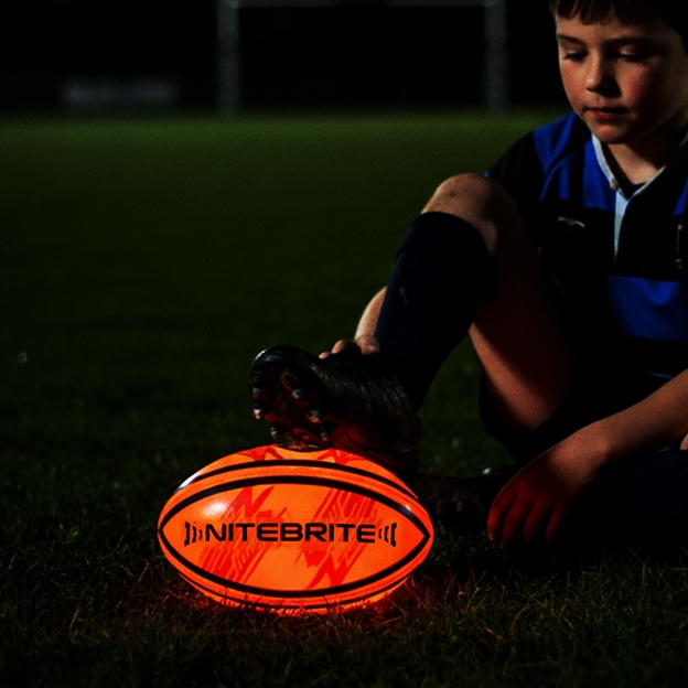 Optimum Glow Rugby Ball - Glowing under boot