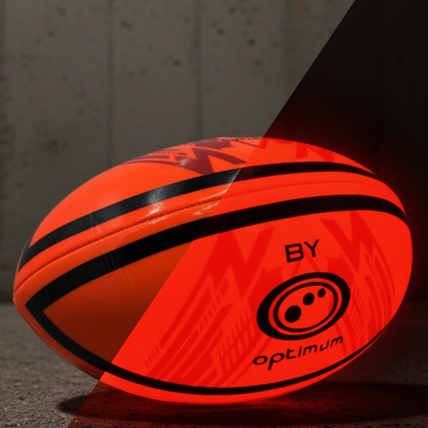 Optimum Glow Rugby Ball - Light vs Dark