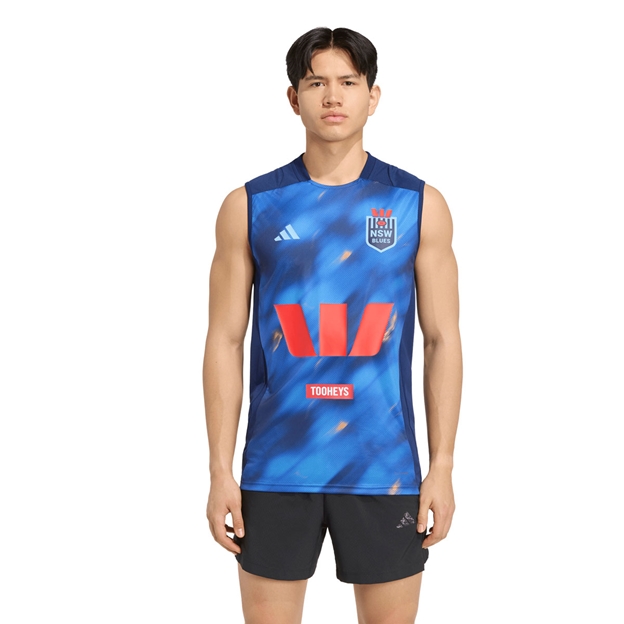 New South Wales Blues Mens Singlet 26/27 Dark Blue - Model Front View