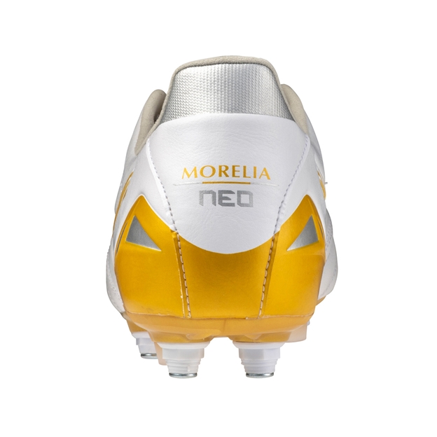Mizuno Adults Morelia Neo IV Pro Mix Rugby Boots White/Gold - Heel