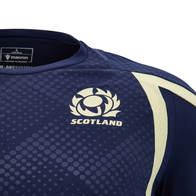 Scotland Mens Training Shirt 26/27 Short Sleeve Navy and Sand - SRU Thistle Close-up