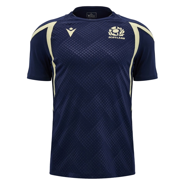Scotland Mens Training Shirt 26/27- Short Sleeve Navy and Sand - Front View