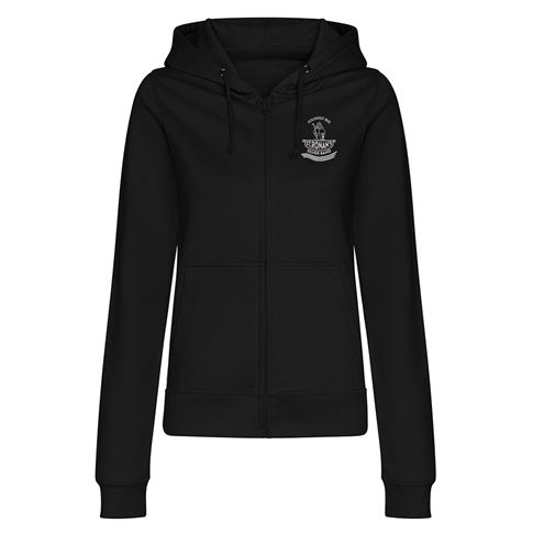 St Ronans Silver Band Womens Full Zip Hoodie Black - Front View