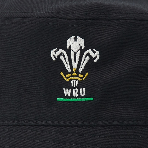 Wales Adults Bucket Hat 26/27 Pantone Black - WRU Logo Close-up