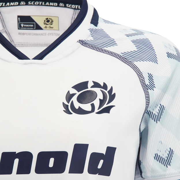 Scotland Womens Away Rugby Shirt 26/27 White Sand and Navy - SRU Thistle Close-up