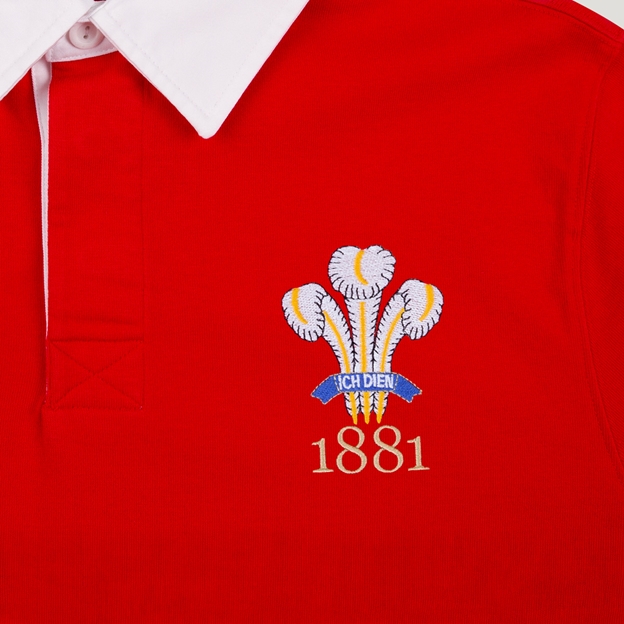 Wales 1881 Adults Heritage Cotton Rugby Shirt Red - Badge Close-up