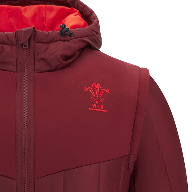 Wales Mens Travel Padded Bomber Jacket 25/26 Dark Red - WRU Logo Embroidery