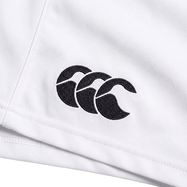 Canterbury Mens Polyester Professional Rugby Match Shorts 2.0 White - CCC Logo Close-up