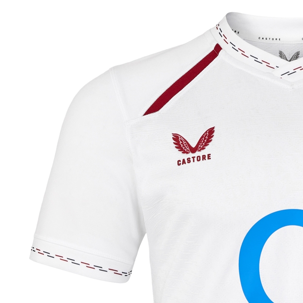 England Mens Home Pro Rugby Shirt 26/27 Brilliant White - Castore Logo Close-up
