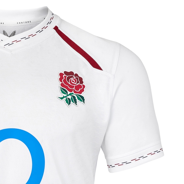 England Mens Home Pro Rugby Shirt 26/27 Brilliant White - RFU Rose Close-up