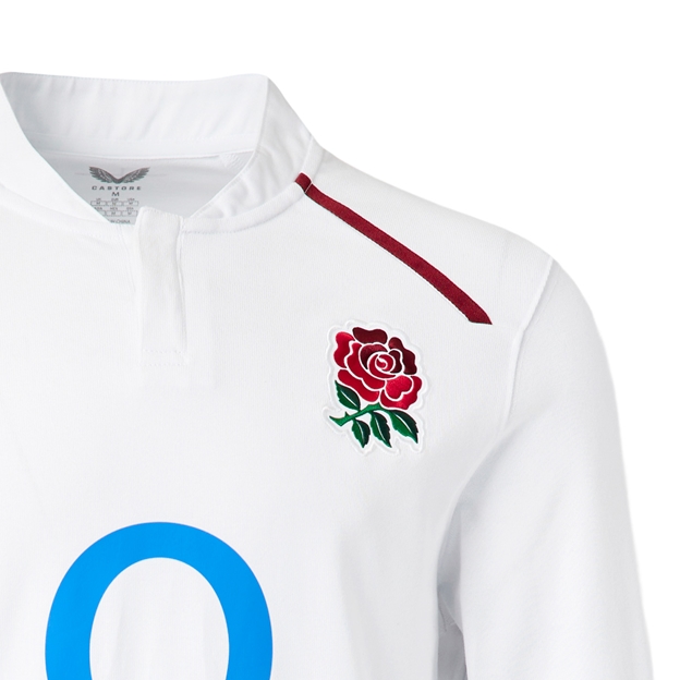 England Mens Home Classic Rugby Shirt Long Sleeve 26/27 Brilliant White - RFU Rose Close-up