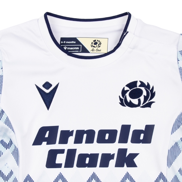 Scotland Babies Away Rugby Shirt 26/27 White, Sand and Navy - Front Close-up View