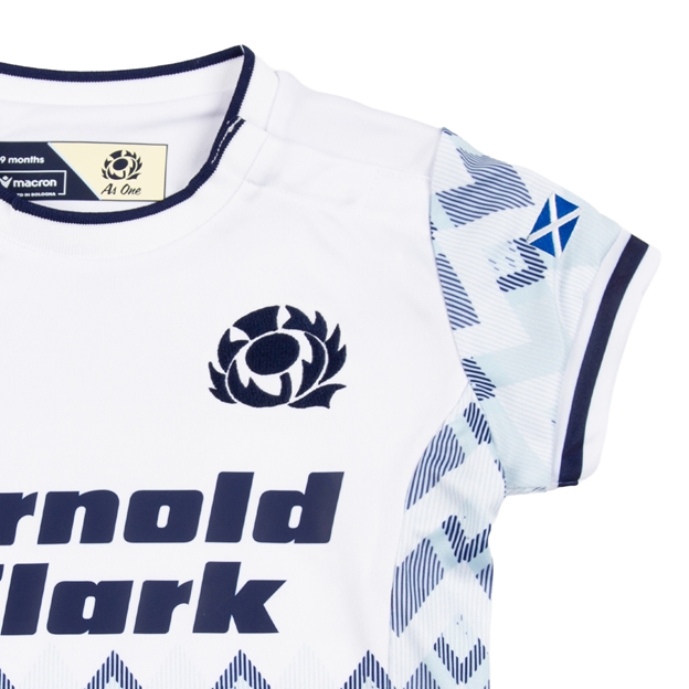 Scotland Babies Away Rugby Shirt 26/27 White, Sand and Navy - SRU Close-up View