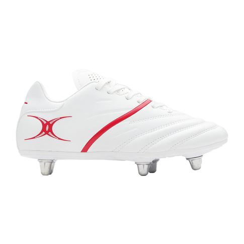 Gilbert Kids Sidestep X20 6 Stud Soft Ground Rugby Boots White - Outstep Gilbert Kids Sidestep X20 6 Stud Soft Ground Rugby Boots White - Outstep