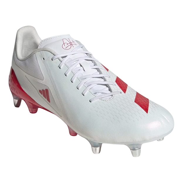 adidas Antoine Du Pont Adults Adizero RS15 Pro Soft Ground Boots White/Red - Front Side View
