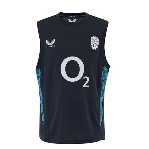England Kids Performance Sleeveless Tee 25_26 Inkwell_Storm Blue - Front England Kids Performance Sleeveless Tee 25_26 Inkwell_Storm Blue - Front
