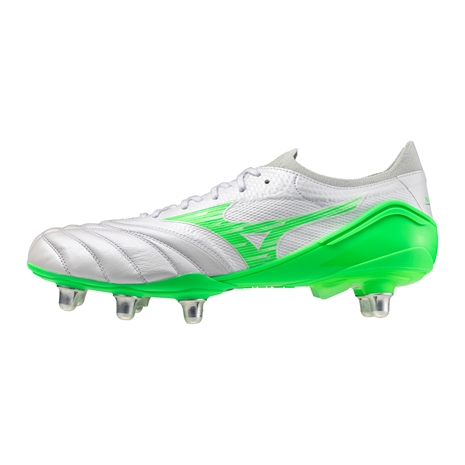 Mizuno Adults Morelia Neo IV Beta Elite SI Soft Ground Rugby Boots - White-Green
