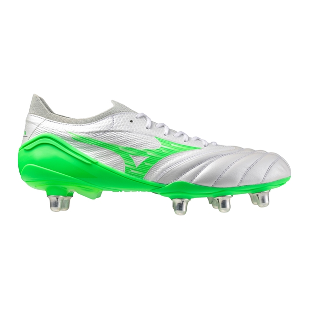 Mizuno Adults Morelia Neo IV Beta Elite SI Soft Ground Rugby Boots - White-Green