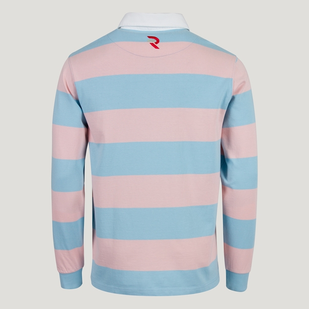 Scotland 1990 Striped Heritage Cotton Rugby Shirt - Long Sleeve Sky Blue/Pink