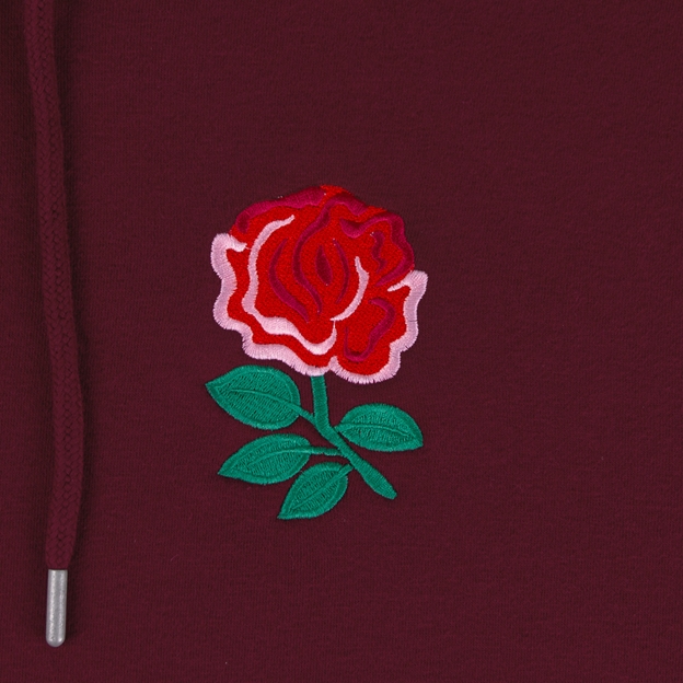 England Mens Classic Hoodie Burgundy - Rose Embroidery