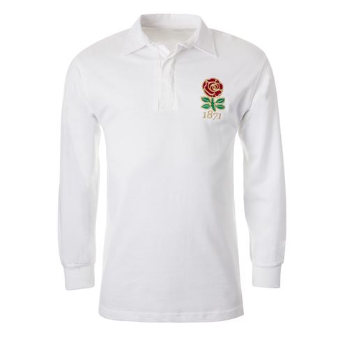 England Mens 1871 Classic Rugby Shirt Long Sleeve White - Front View