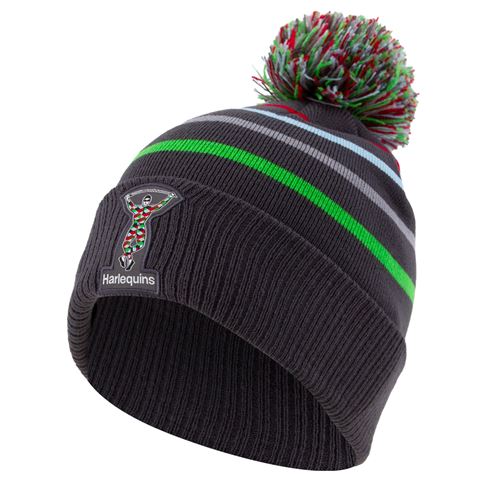 Harlequins Adults Club Bobble Beanie 25/26 Ebony - Front Harlequins Adults Club Bobble Beanie 25/26 Ebony - Front