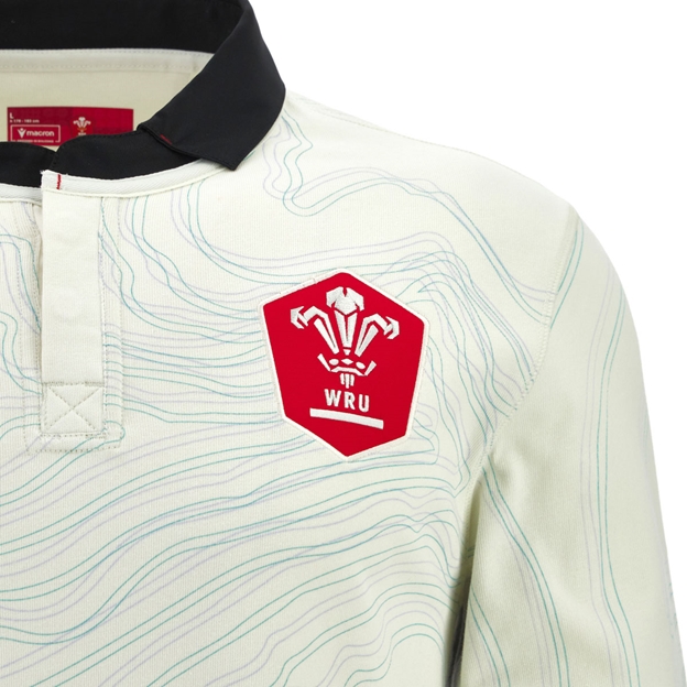 Wales Mens Away Cotton Rugby Shirt 25/26 Long Sleeve White - Close-up Front