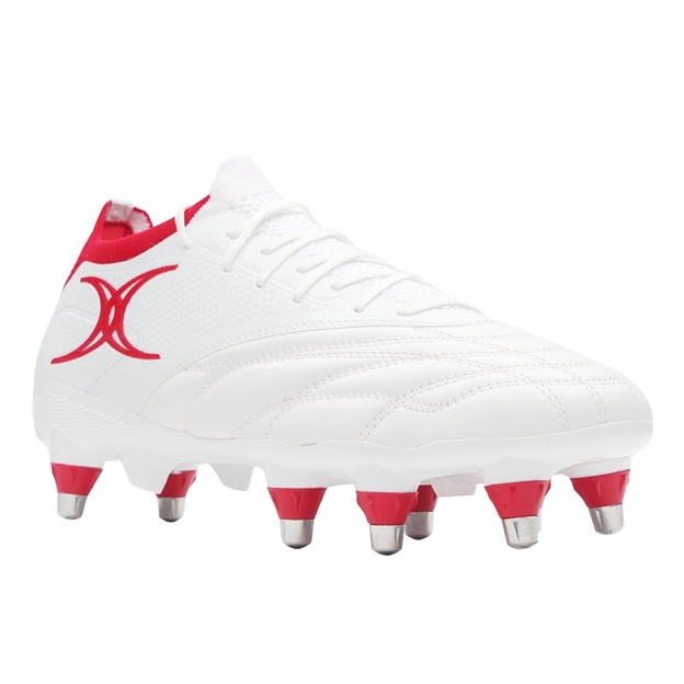 Gilbert Icon Players 8 Stud Soft Ground Rugby Boots White/Red - Toe