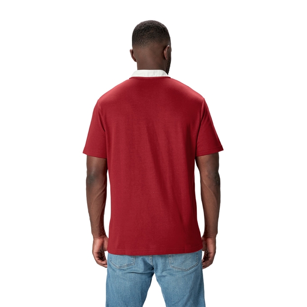 British and Irish Lions Adults Short Sleeve Classic Rugby Shirt - Red - Model Back