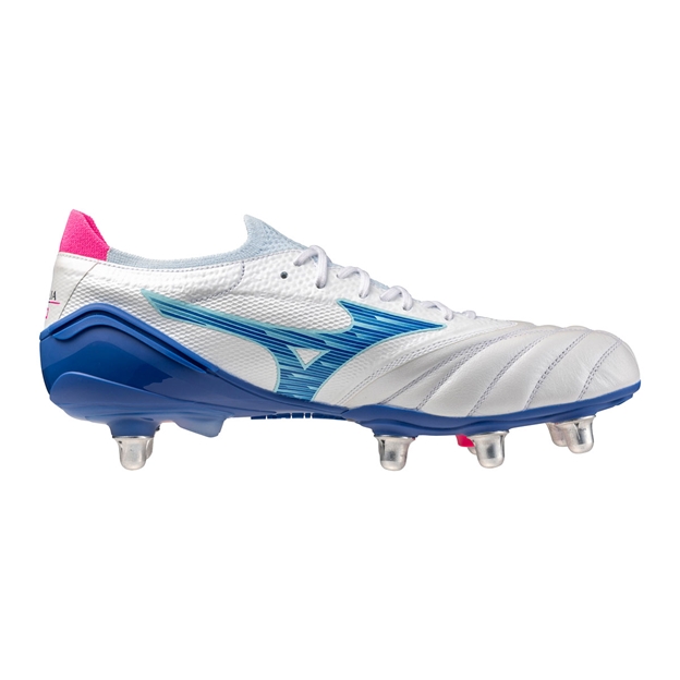 Mizuno Adults Morelia Neo IV Β Elite SI Soft Ground Rugby Boots White/Turquoise/Pink - Instep
