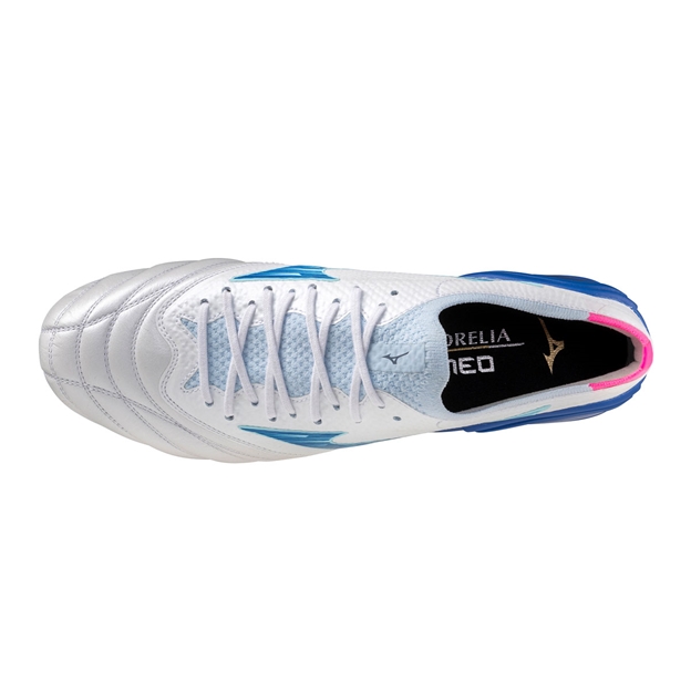 Mizuno Adults Morelia Neo IV Β Elite SI Soft Ground Rugby Boots White/Turquoise/Pink - Top