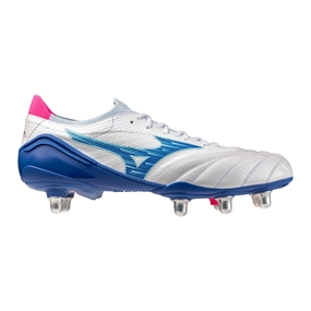 Mizuno Adults Morelia Neo IV Β Elite SI Soft Ground Rugby Boots White/Turquoise/Pink - Outstep